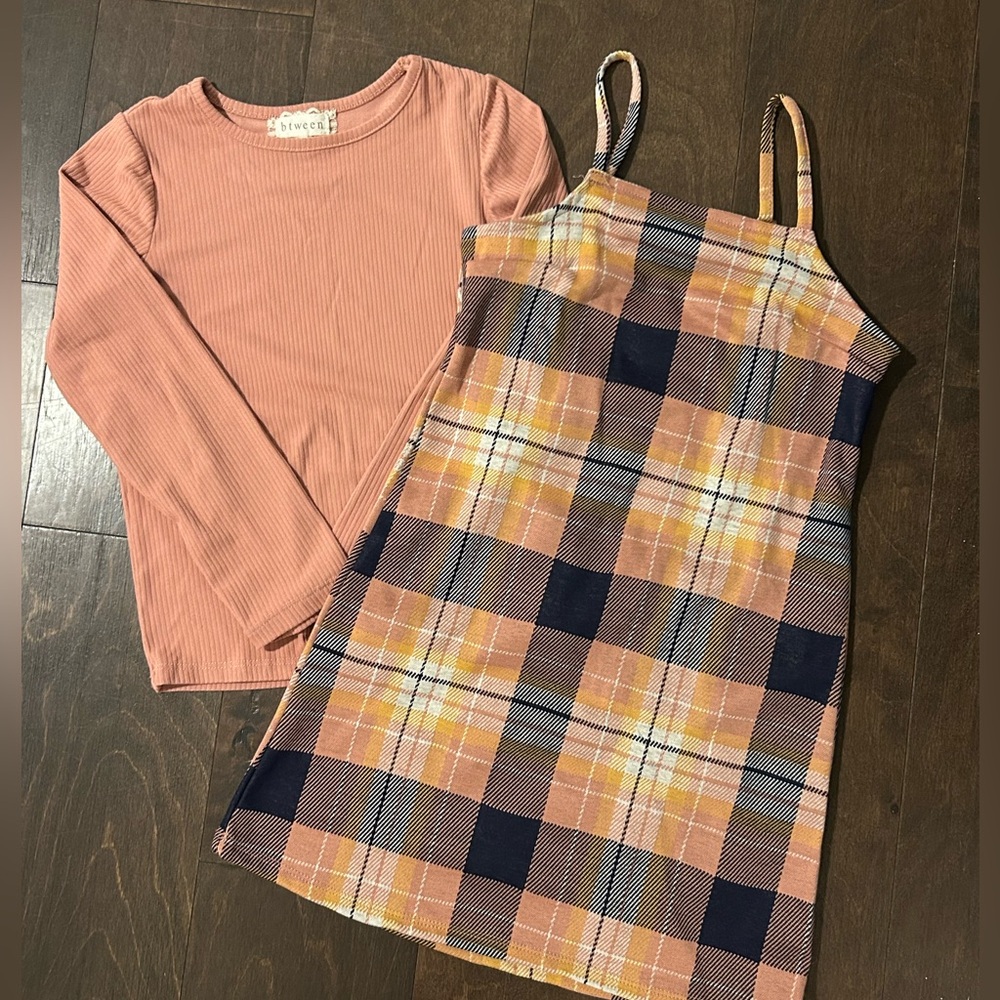 btween Girls Pink Plaid Dress Set, size 8